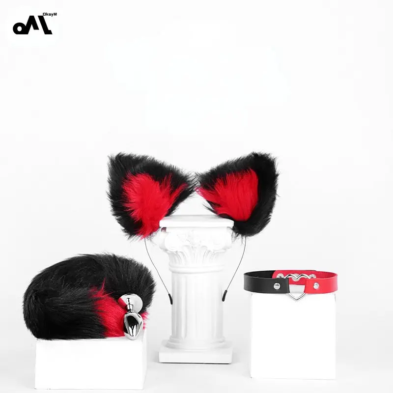OkayM милый лисий хвост Анальная пробка женский набор шейный - Цена: 423.07