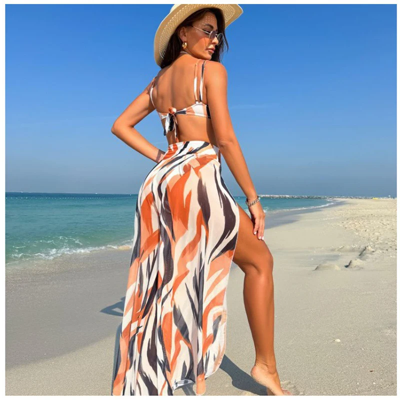 Купальник-тройка женский сетчатый с оборками 14 цветов