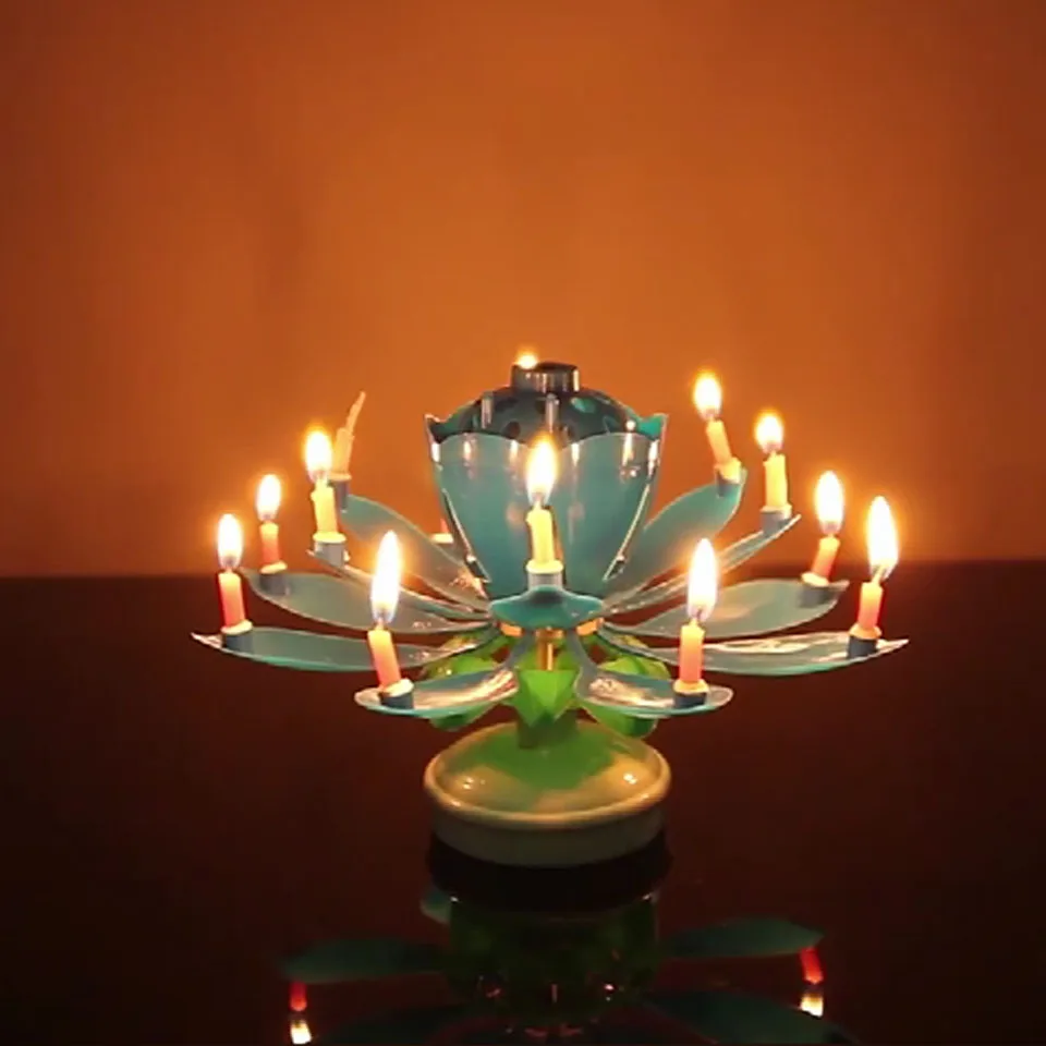 

Musical Birthday Candle Rotating Lotus Birthday Candle Electric Birthday Cake Candles Flower Candle Reusable Birthday Candle