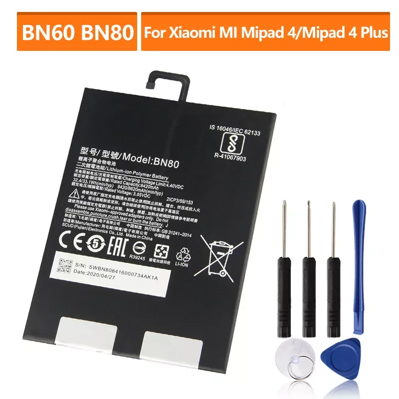 

Replacement Battery For Xiaomi Pad4 Plus Tablet 4 Pad4 Plus BN80 BN60 Genuine Phone Battery 8620mAh