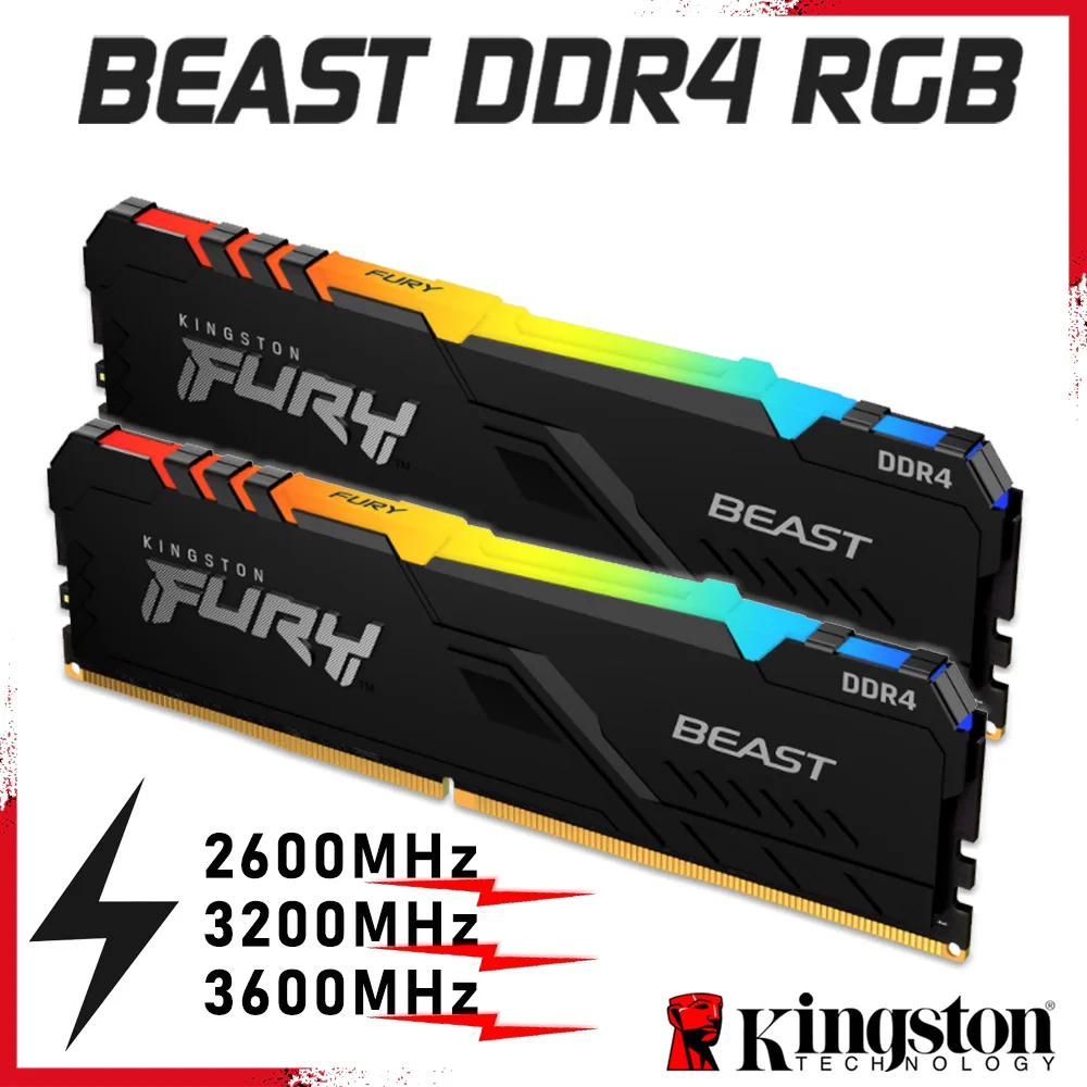 

Fury Beast RGB Ram Kingston desktop memory DDR4 8GB 16GB 32GB 2666MHz 3200MHz 3600MHz DDR4 MDIMM 288pin XMP New