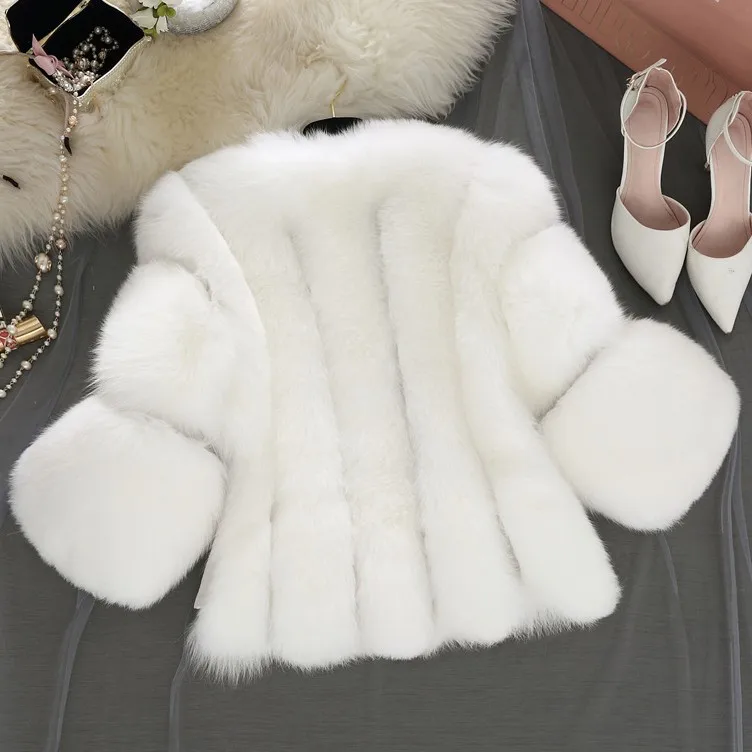 Europe and The United States Imitation Fur Women's Short Slim-fitting Patchwork Coat Imitation Fox Fur Faux Fur Coat