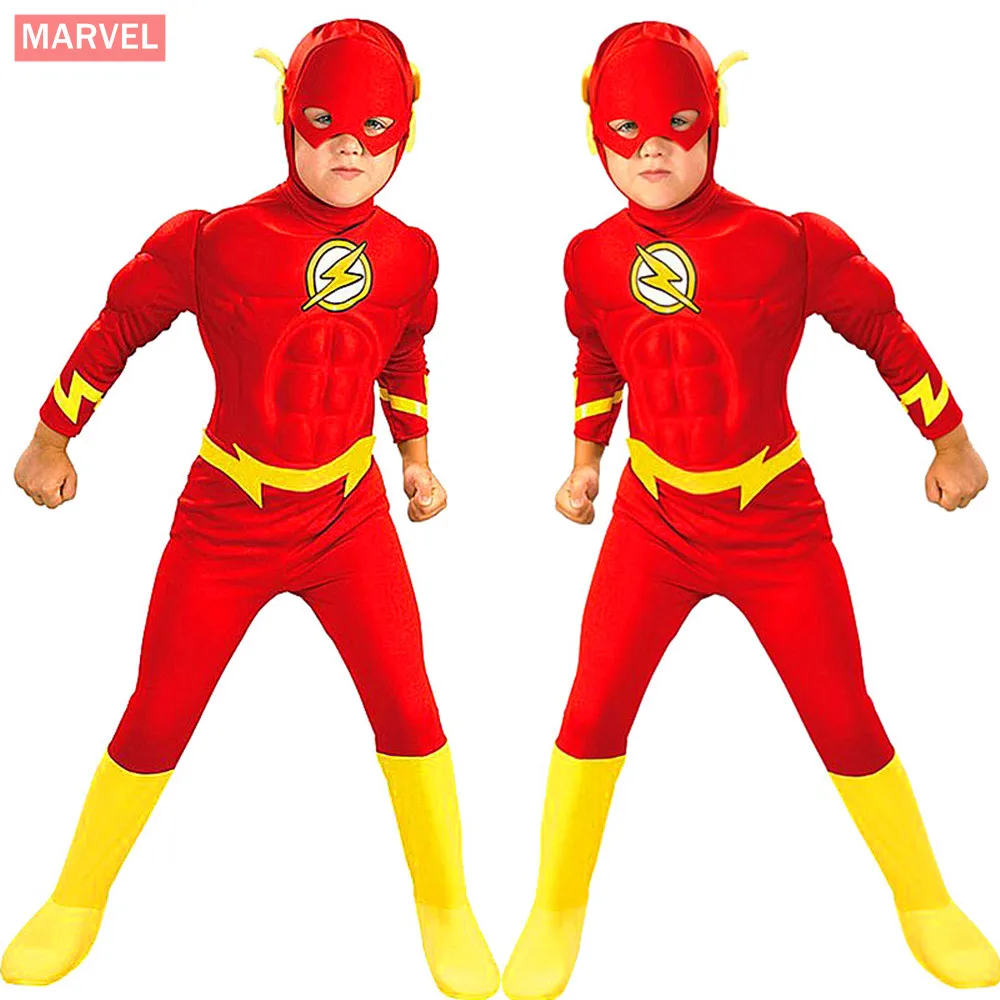 

MARVEL Movie Flash Costume Fancy Dress Children Winter Cosplay Muscle Carnival Party Halloween Costume Jumpsuit For Boys