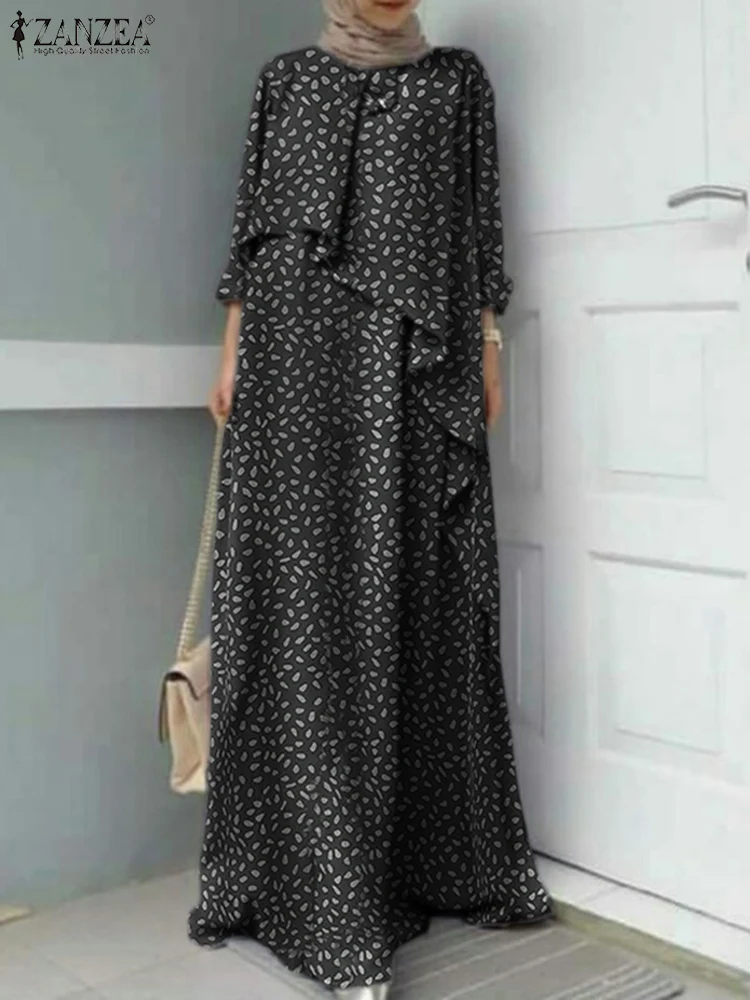 

Женский Асимметричный Сарафан 2022 ZANZEA, элегантное мусульманское платье с принтом, турецкий халат, женское Макси-Платье, мусульманская одежд...