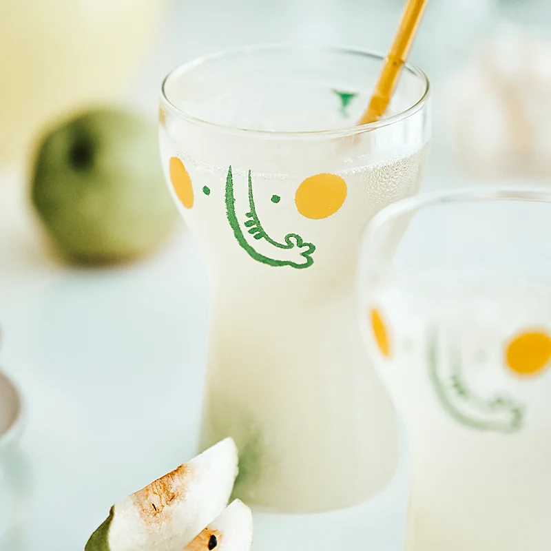 

original cute cartoon elephant tiger heat resistant transparent glass children's summer water cup fruit juice cup