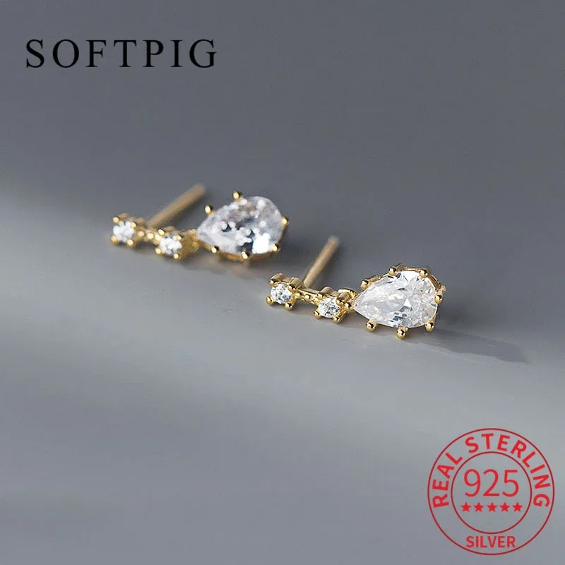 Женские серьги-гвоздики из серебра 925 пробы с фианитом