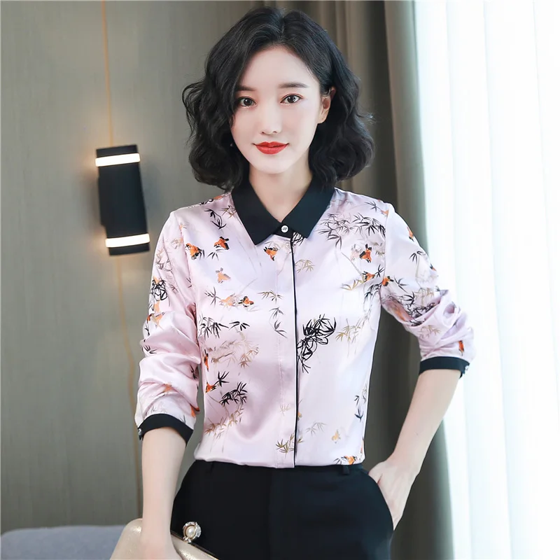 Женская винтажная шелковая блузка TingYiLi элегантная офисная рубашка в Корейском