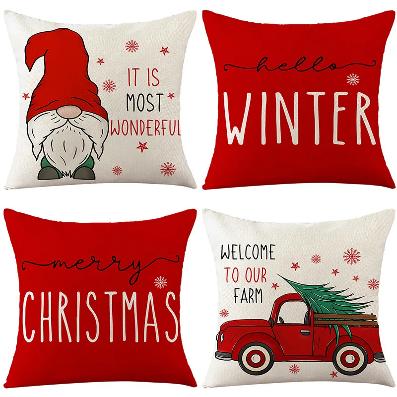 

Наволочка с Санта-Клаусом, Рождественское украшение, Новогодний Декор для дома, подарочные диванные подушки, праздничный квадратный чехол для подушки, 45x45 см, декоративная подушка