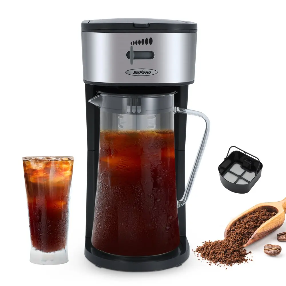 

3 Quart Iced Tea Maker Iced Coffee Maker with Glass Pitcher for Hot/Cold Water Iced Tea Coffee Maker with Strength Selector Stai