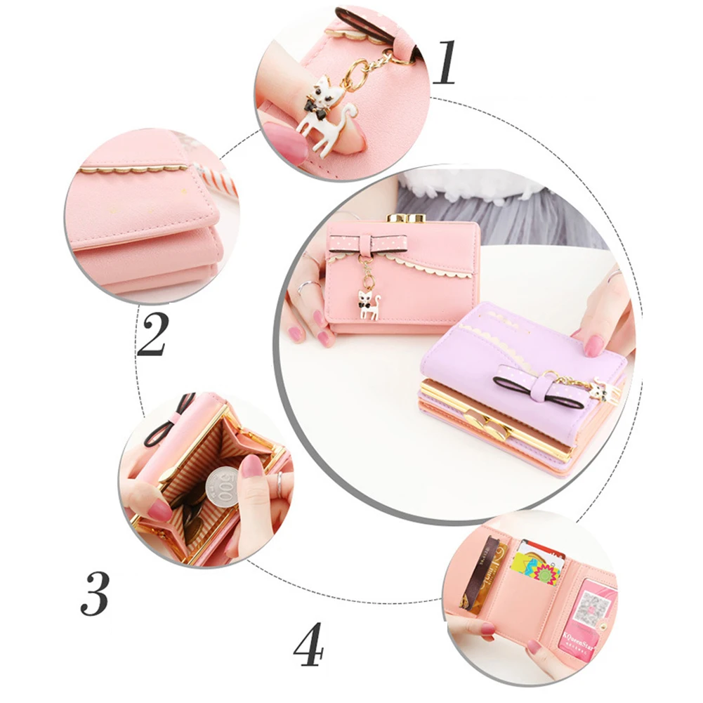 Ladies Wallet Cute Female Short Japanese and Korean New Cat Mini Pendant Student Small Wallet Metal Coin Purse Card Holder