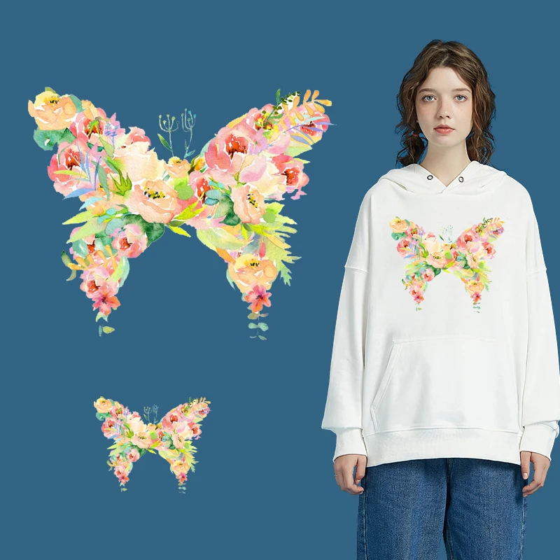 

Woman T-shirt Applique Washable Decor Hot Thermal Sticker Iron on Butterfly Patches Heat Transfer on Clothes Fashion Patches