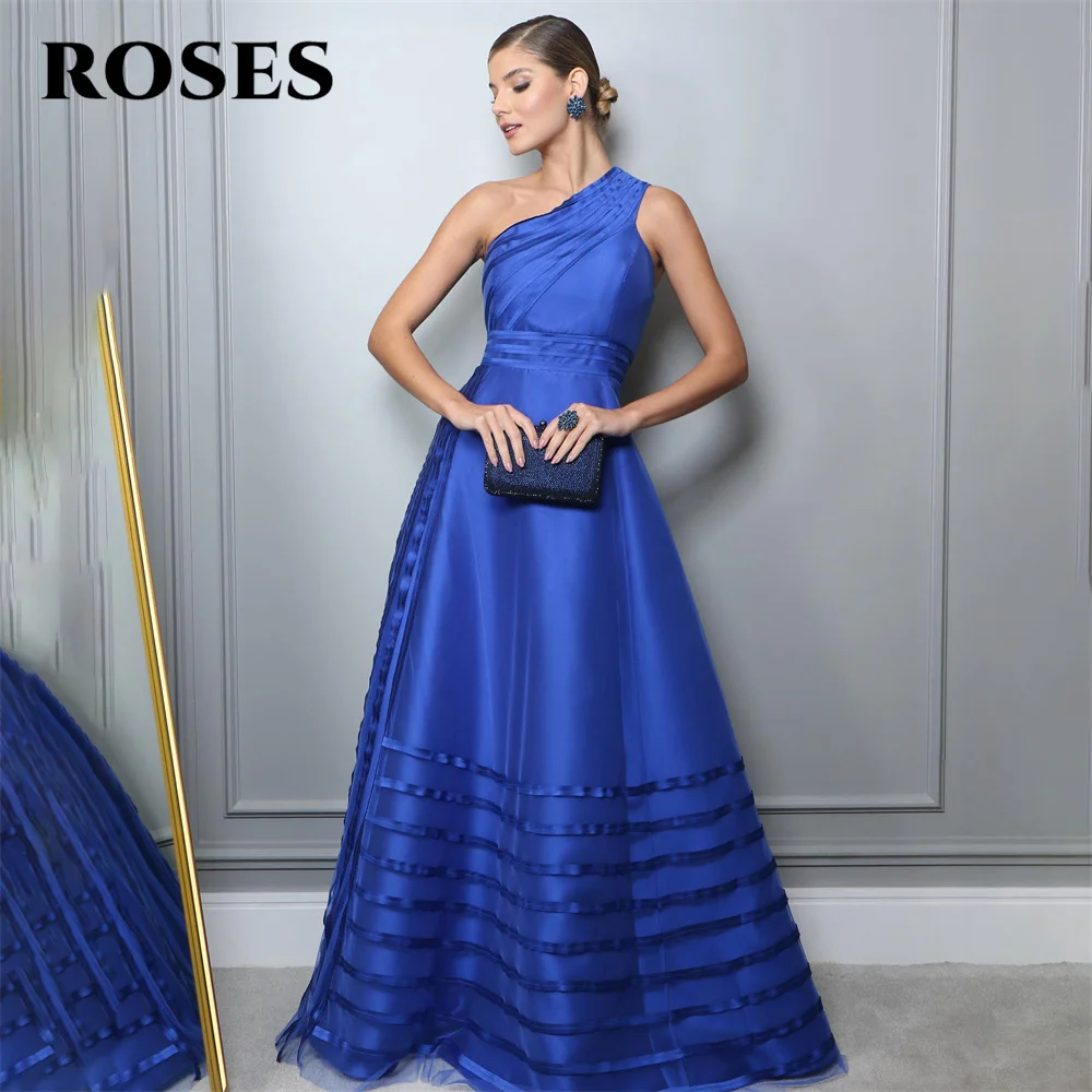 

ROSES One Shoulder Elegant Sexy Wedding Party Dress Blue A Line Celebrity Dresses Stain Special Occasion Dresses robes du soir