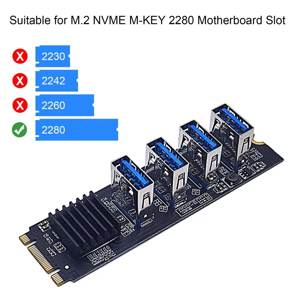 

Stable Transmission Compact M.2 NVME KEY-M to 4 Ports PCI-E 1X Video Card Extender Computer Accessories