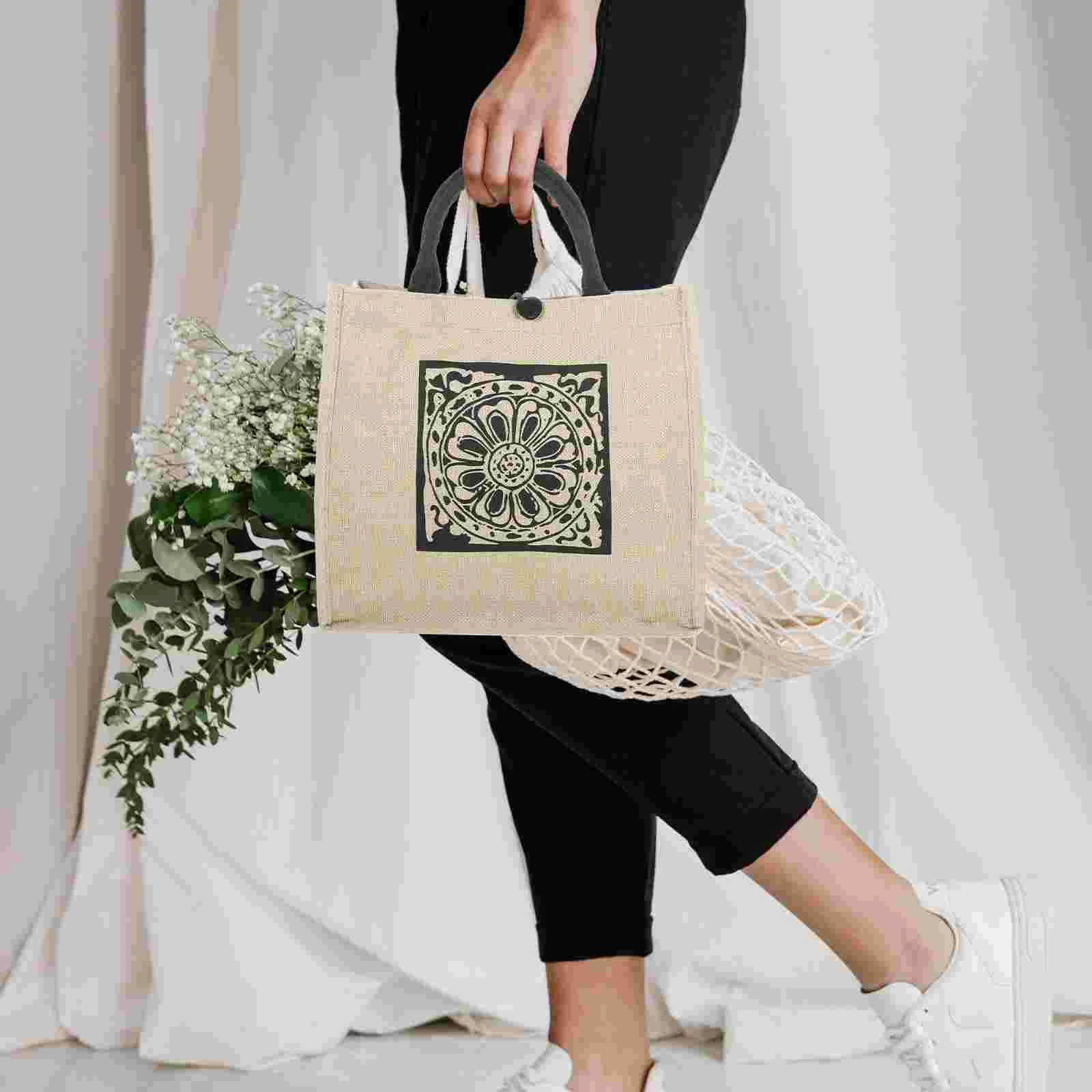 

Flax Tote For Wedding Burlap Tote Reusable Shopping Handbag Bags Small Natural Grocery Women Wedding
