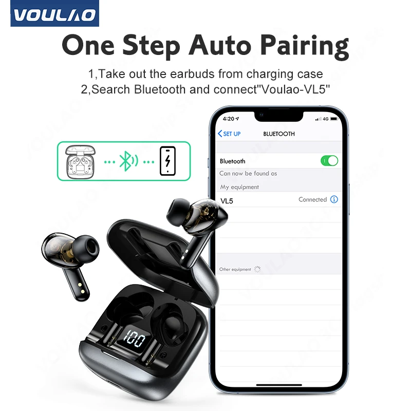 TWS Wireless Bluetooth 5.1 Noise Reduction Headphones Flip Design Headsets with LED Display HIFI Stereo Gaming Earphones Earbuds |