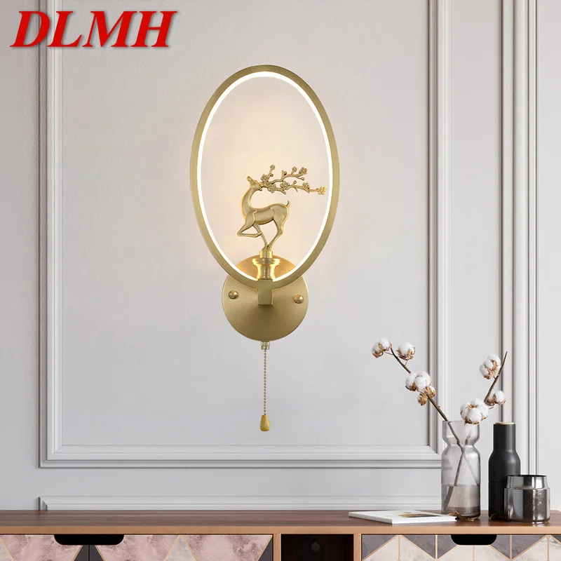 

DLMH Chinese Style Wall Lamp LED Gold Vintage Brass Creative Deer Sconce Light For Home Living Room Bedroom Study Decor