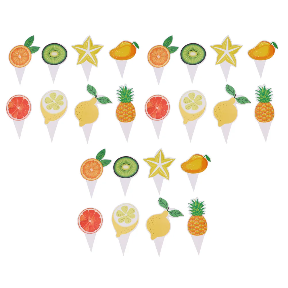 24Pcs Chic Fruits Design Cake Dessert Decorations Fruit Themed Cupcake Topper