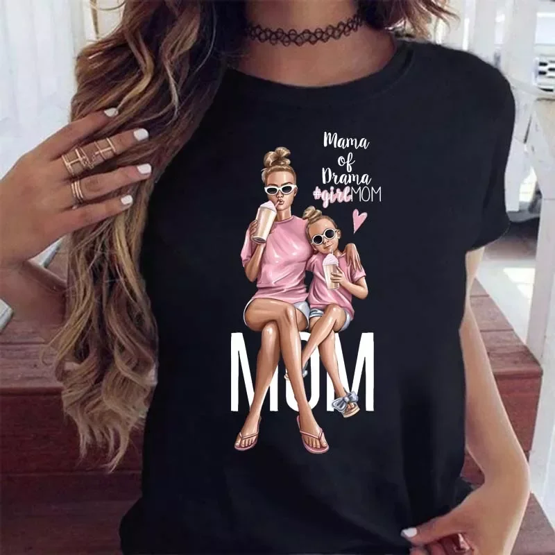 New in Short Sleeve Cartoon Love Cute Mama Mom Mother Fashion Clothes Print Tshirt Female Tee Top Ladies Graphic T-shirt y2k ves
