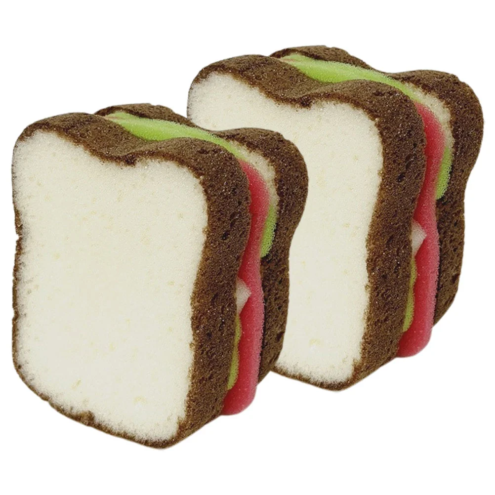 

2 Pcs Sandwich Sponge Brush Dish Washing Scrubbers Kitchen Cleaning Towels Micro Fiber Sponges Dishes Microfiber