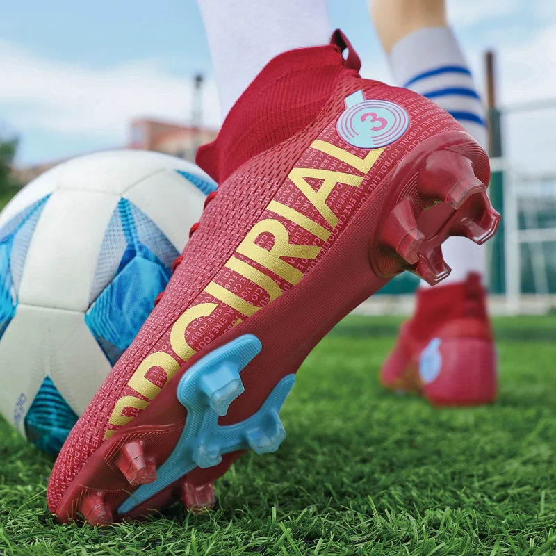 Size 35-47 Outdoor Wear-Resistant Anti-slip Men Boys Soccer Shoes FG/TF Football Boots High Ankle Cleats Training Sport Sneakers