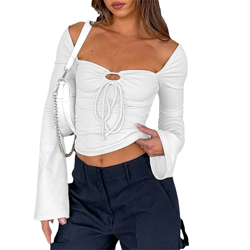 

Женская Однотонная футболка с длинным рукавом, с квадратным вырезом, 3 цвета