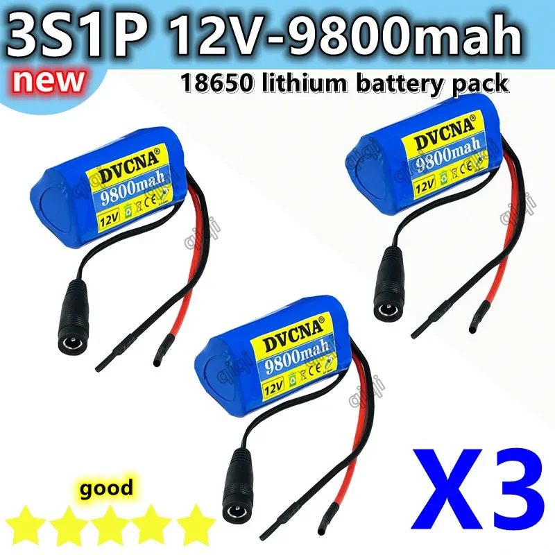 DVCNA 12V9800mAh 3S1P Rechargeable Lithium Battery 18650 Pack with Protective Charging Board.