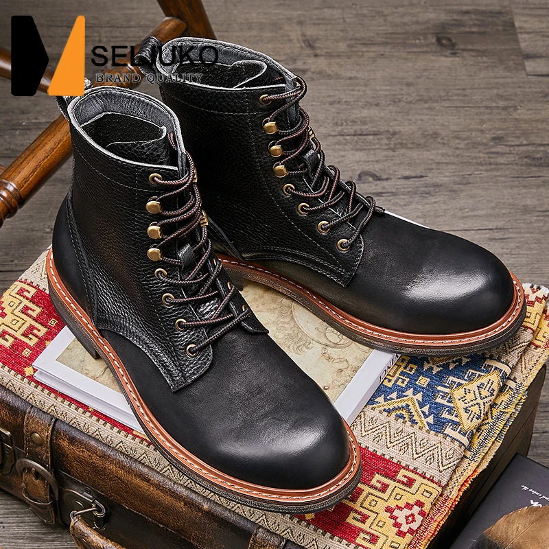 

2022 New Martin Boots Leather Men's Shoes Thick-Soled Mid-Top Boots British Tooling Boots Trend Retro Men's Boots