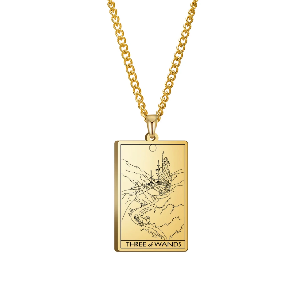 

Xincong Stainless Steel Jewelry 3 Colors Black Color Gold Color Steel Color 24x40mm Tarot Three Of Wands Pendant Necklace