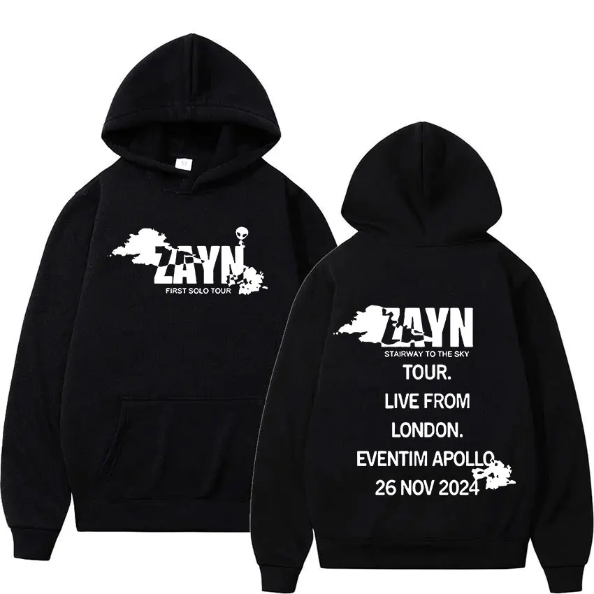 ZAYN Malik 2024 Tour Print Hoodie Man Hip Hop Vintage Fashion Oversized Sweatshirt Unisex Fleece Loose Pullover Hoody Streetwear