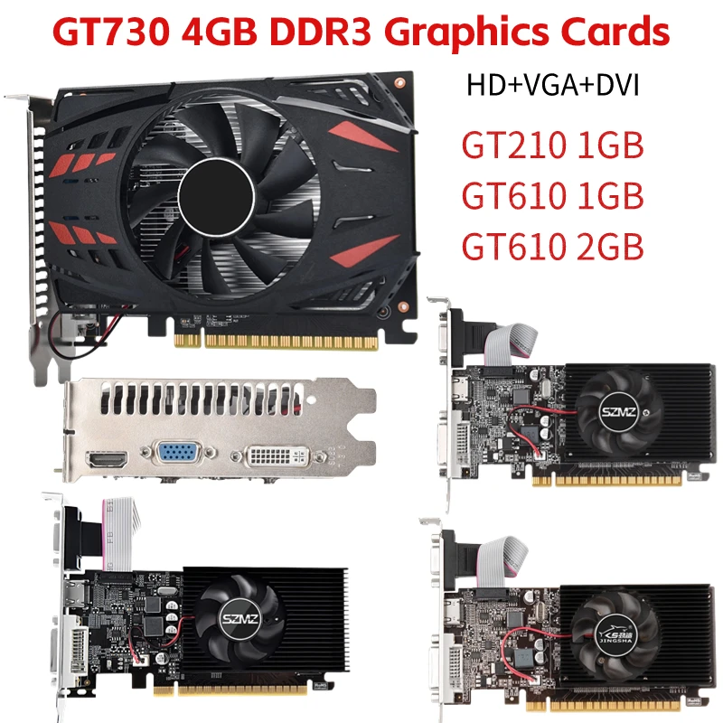 GT730 4GB DDR3 Graphics Card 128Bit/64Bit Gaming Video Card for PC HD+VGA+DVI GT210 GT610 Graphics Video Card with Cooling Fan