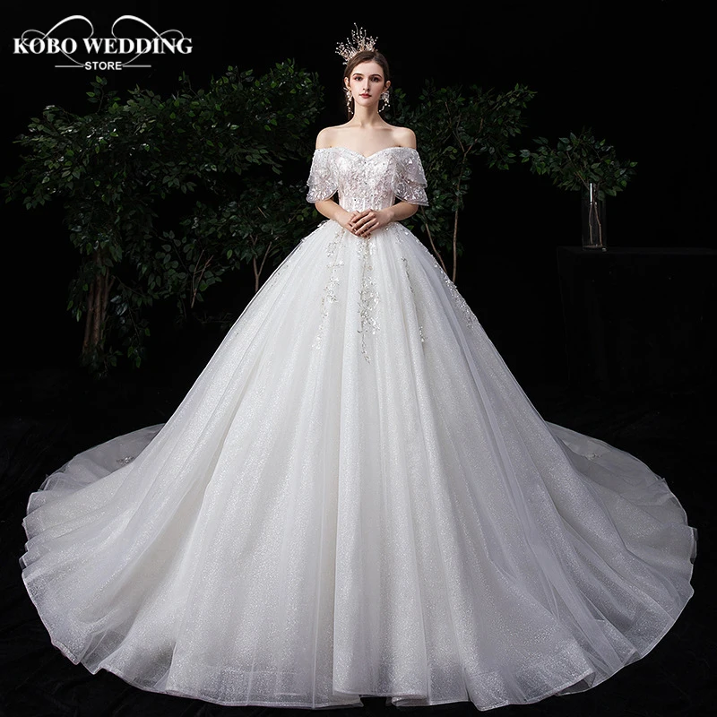 

Vestidos De Novia Appliques Beadin Ball Gown Wedding Dress Off the Shoulder Simple Robe Mariage V-Neck Luxury Sukienka Na Wesele
