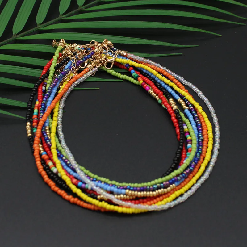 

Böhmen Handmade Regenbogen Samen Perlen Einfache Choker Halskette Frauen Mode Wilden Süße Bunte Kragen Schmuck Geschenk