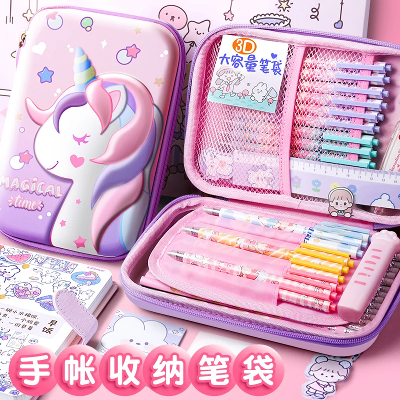 

Big Box 3D Pencil Case Pink Unicorn Large Capacity Pen Bag for School Girl Cute Cartoon Embossing Stationery Storage Pouch Holde