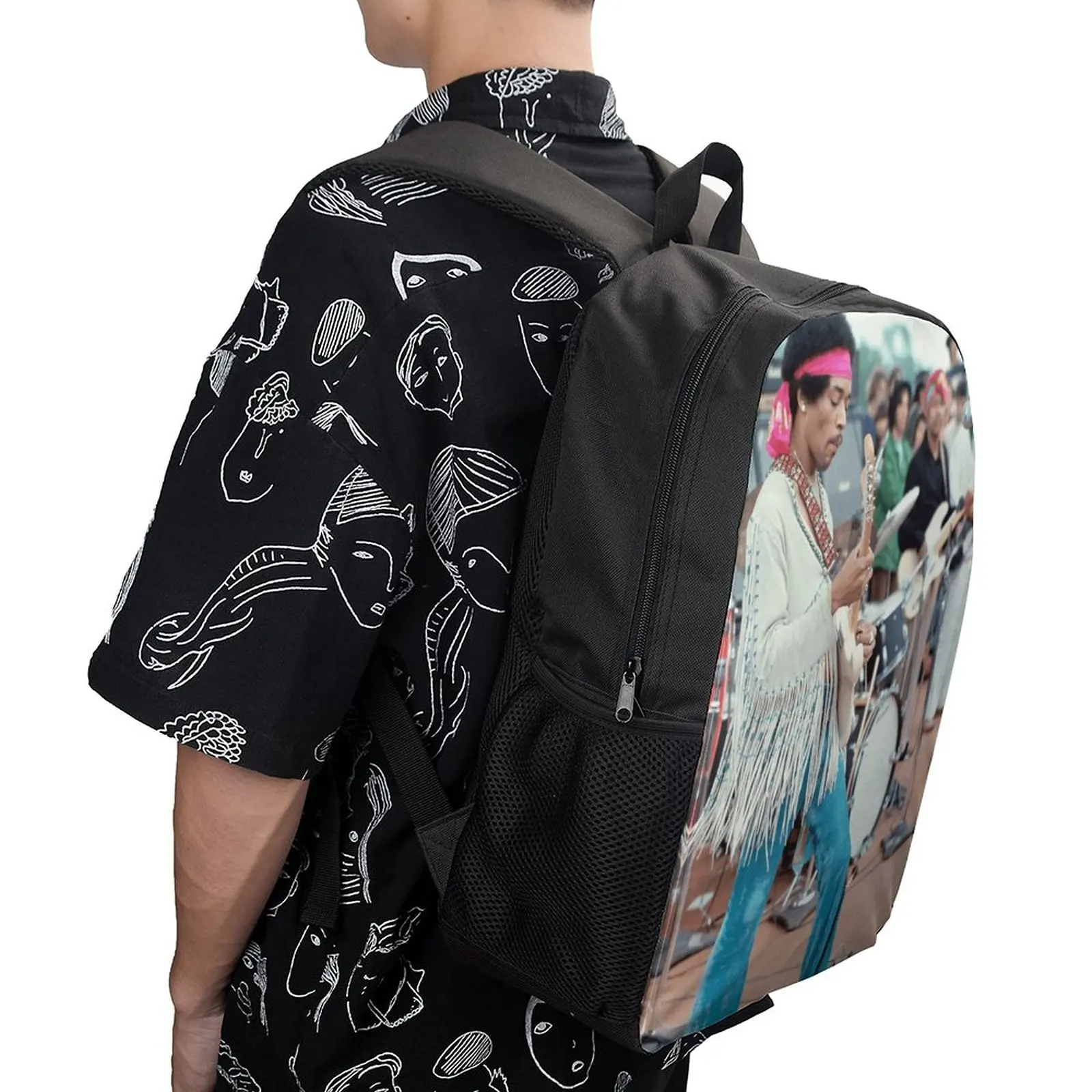 

Jimi And Hendrix Woodstock 1969 Firm Cosy Blanket Roll17 Inch Shoulder Backpack Vintage Summer Camps Top Quality