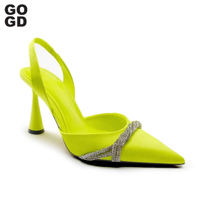 GOGD Luxury 2023 New Spring Brand Fashion Women's High Heels Silk Rhinestone High-Quality Sandals Shoes Slip-On Elegant Style