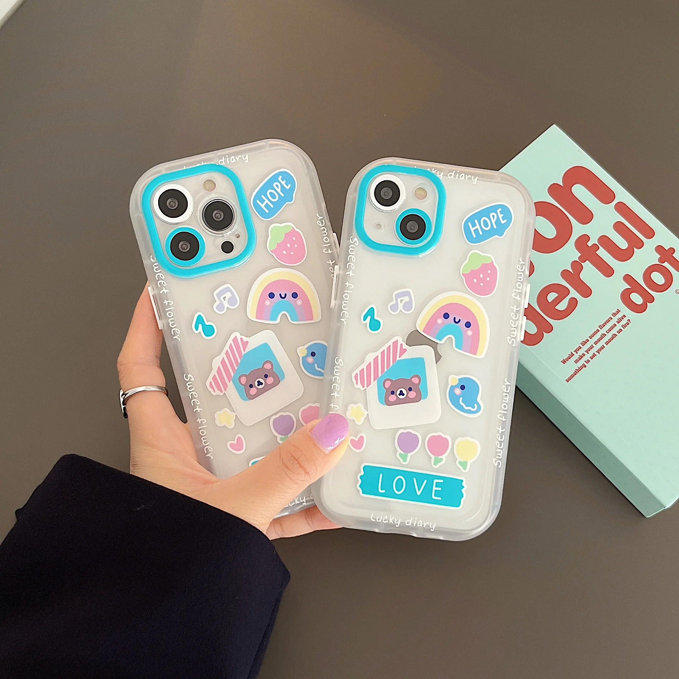 

Cartoon Bear Love Rainbow Soft TPU Gel Transparent Shockproof Phone Case for IPhone X Xs Max XR 11 12 13 Pro Back Cover