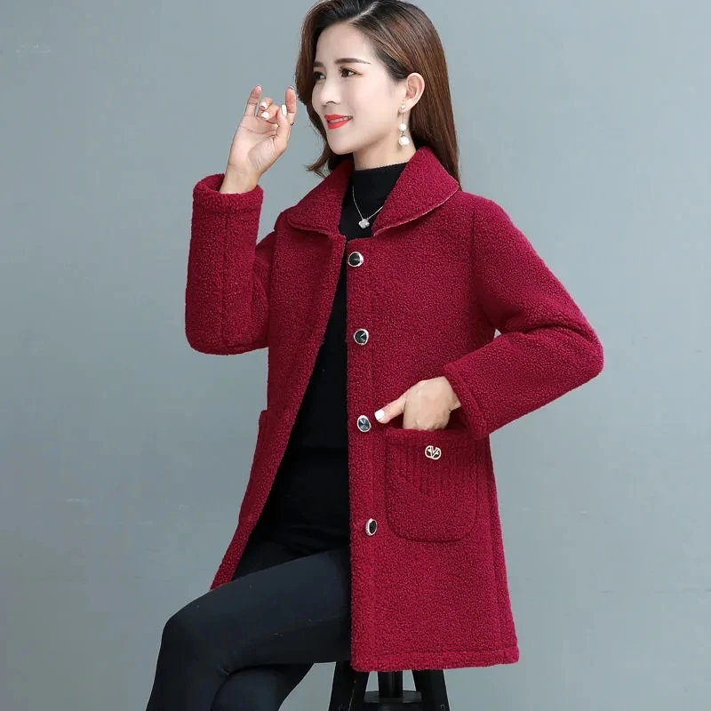 Faux Lamb Wool Coat Womens 2022 Autumn Winter New Fashion Loose Grain Sheep Shearling Jacket Large Size Long Fur One Outerwear