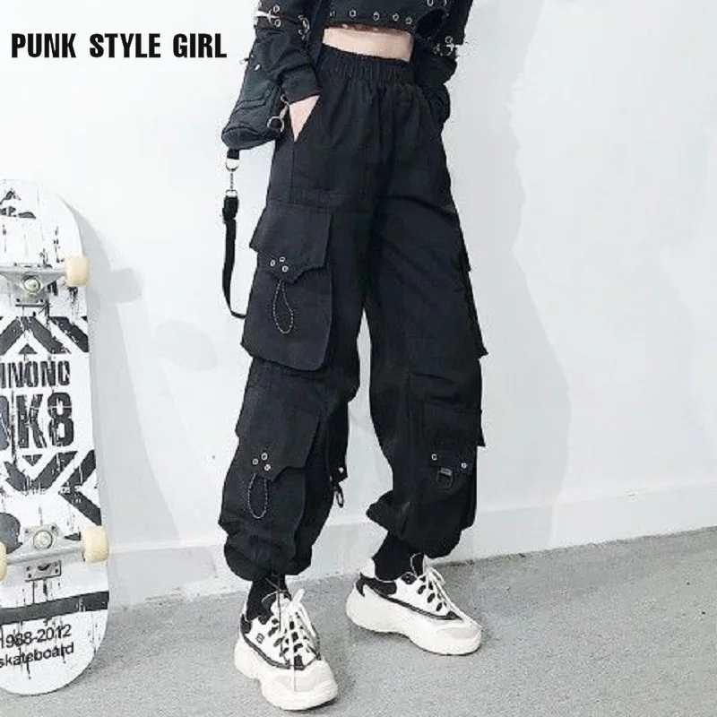 

Gothic Black Cargo Pants Women Harajuku Baggy Jogging Teens Punk Goth Grunge Trousers Techwear Hip Hop Mall Goth Emo Harem Pants