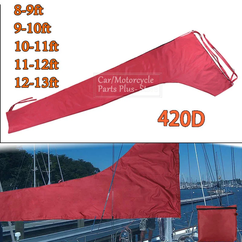 

8-13-футовый чехол для паруса, крышка для лодки Mainsail Boom 420D, водонепроницаемый, с защитой от УФ-излучения, солнцезащитный, снежный, Красный пару...