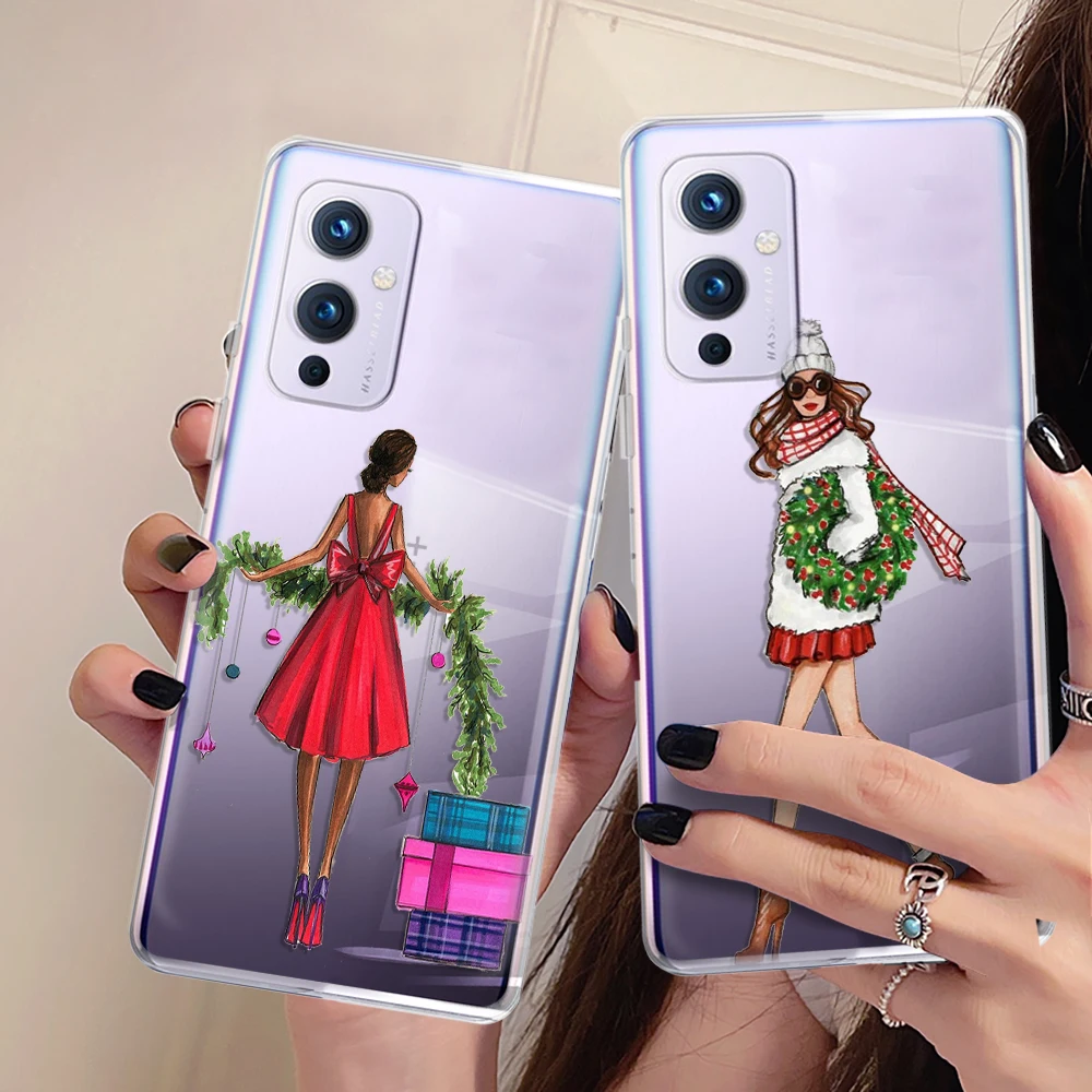 

Christmas Girl Phone Case for Oneplus 9R 9Pro 6 6T 7T 7 Pro 8Pro 8T Z Nord N20 N10 2 5G N100 10Pro Transparent Protection Cover