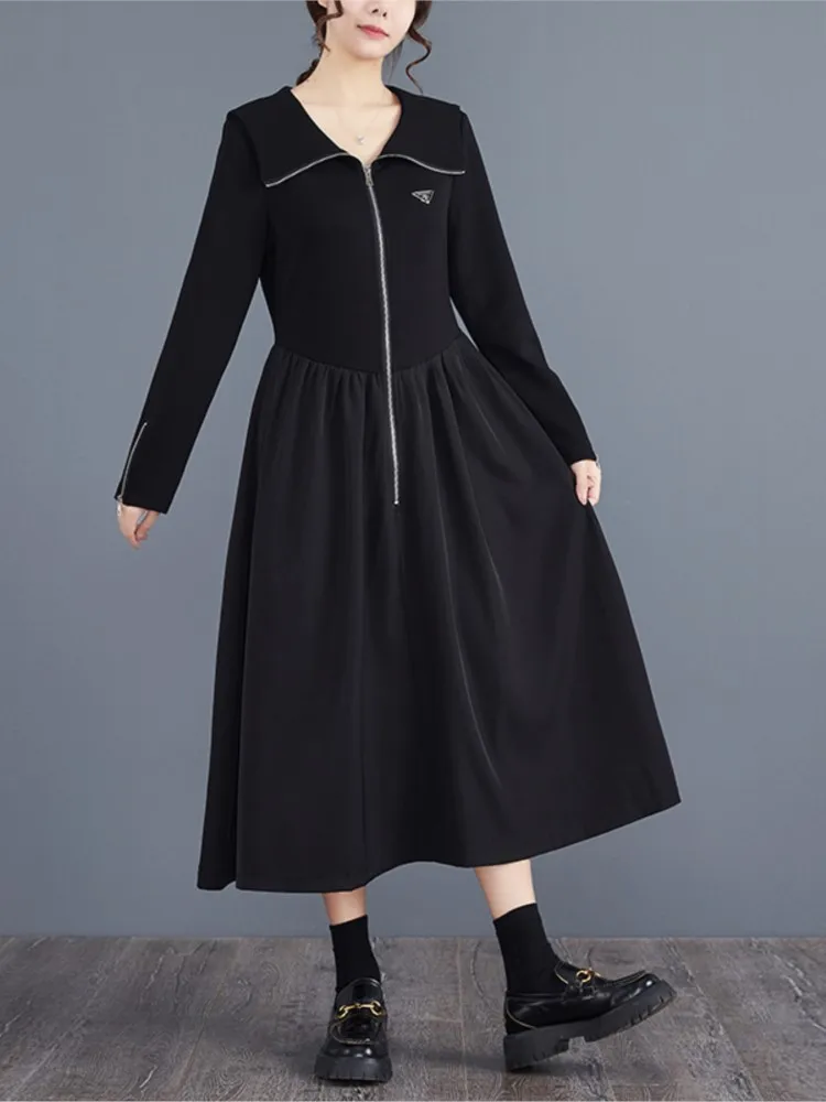 Осеннее платье женское с тонкой талией модное плиссированное длинное рюшами