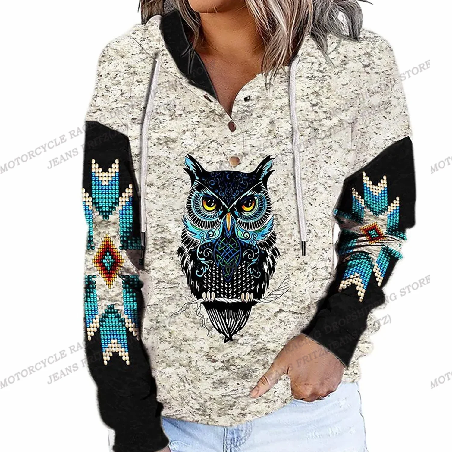 

Owl Print Hoodie Women Vintage Hoodies Animal Horse Sweats Women Tracksuit Autumn Winter Coat Pullovers Womens Clothing