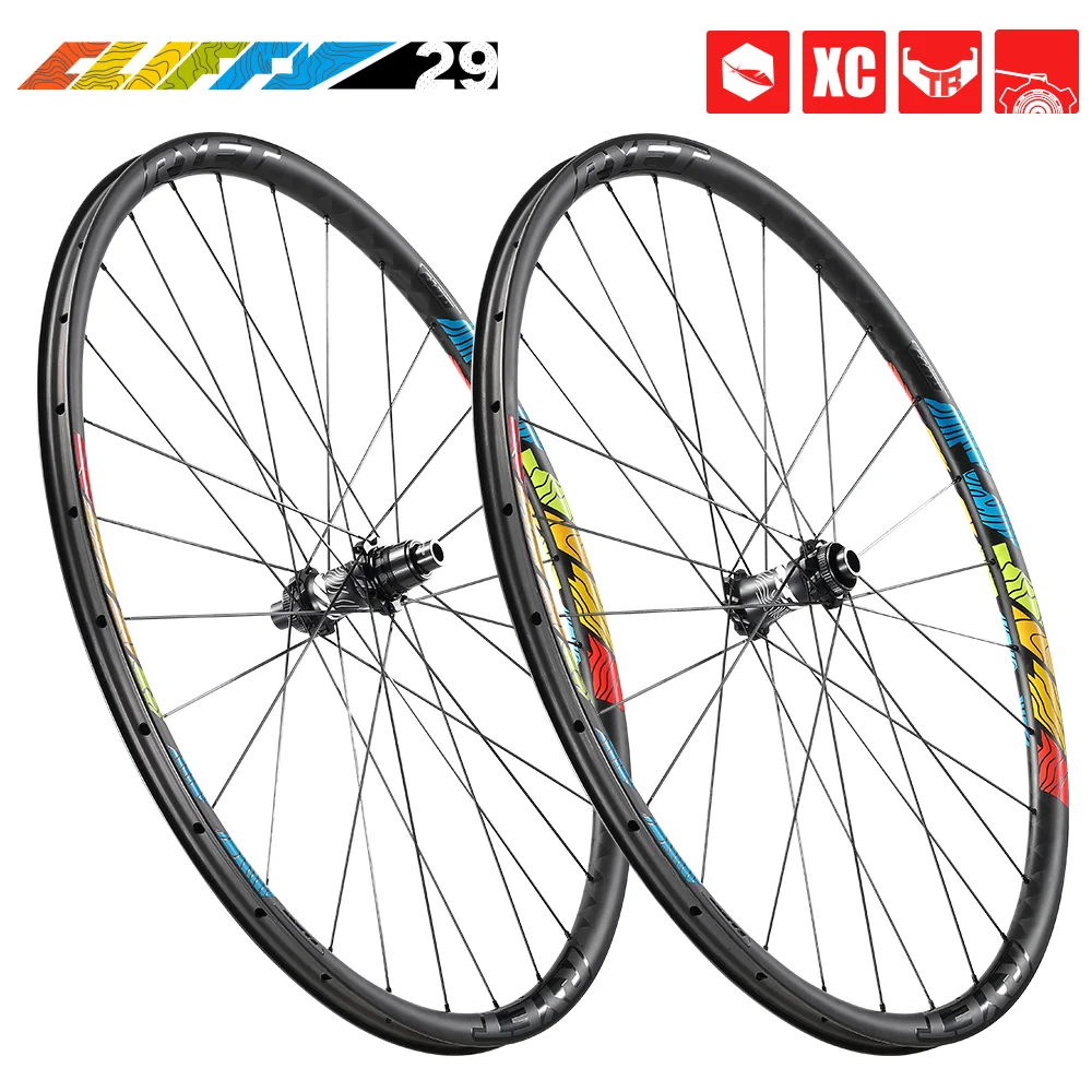 

RYET MTB carbon wheelset 29er Mountain Bike Wheels 24*30mm XC Clincher Tubeless Ready 28H Carbon rim Boost Wheels 15*110 12*148