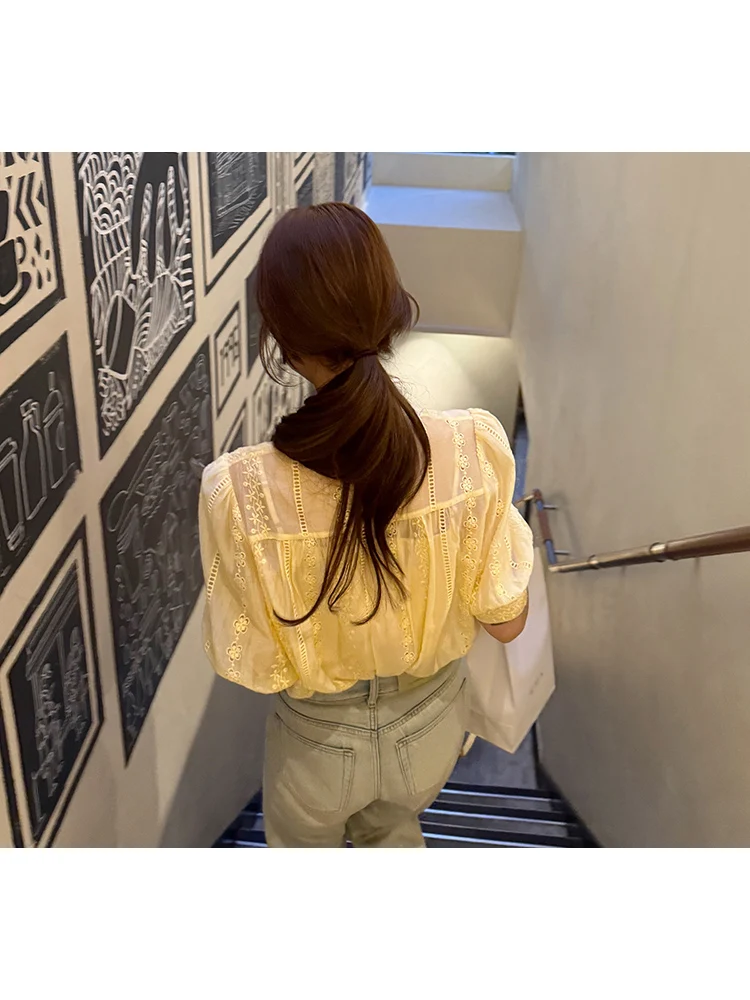 Wxlstudio рубашки с короткими рукавами и вышивкой женские летние 2024 новый дворец