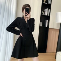 black dresses for women 2022 spring long sleeve notched vestidos elegantes para mujer office lady thin robe femme korean fashion