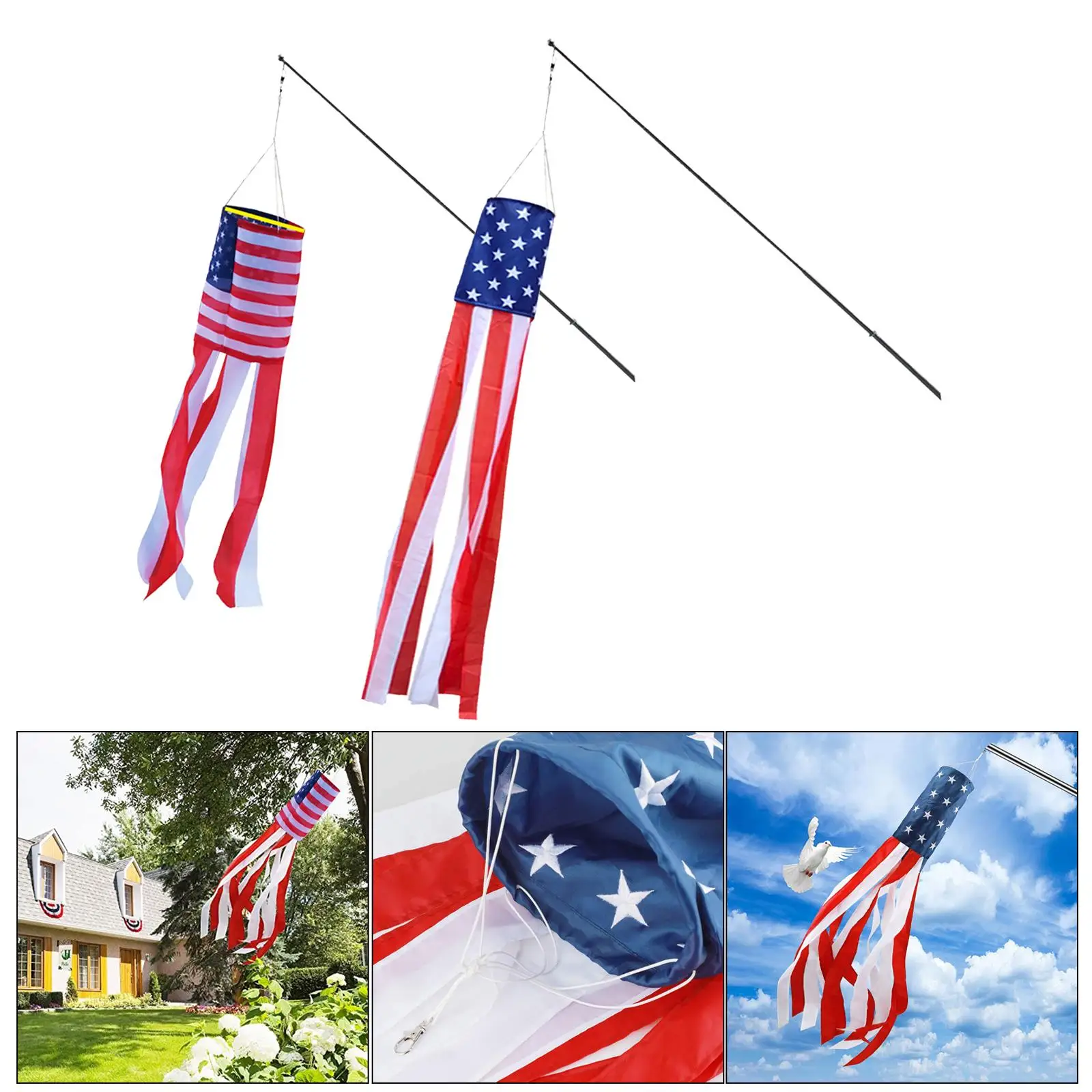 США Американский флаг Windsock Звезды Полосы Сад Открытый Сборка Подвесной