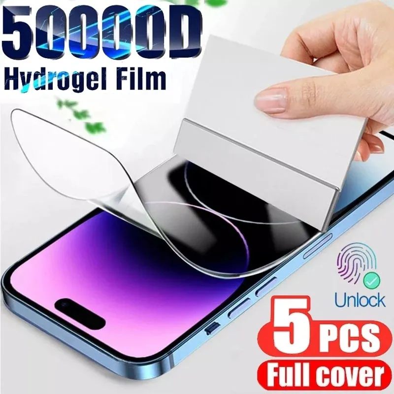 

5Pcs Full Cover Hydrogel Film for iPhone 14 11 12 13 Pro Max 12 Mini SE Screen Protectors for IPhone 7 8 6 14 Plus X XR XS MAX