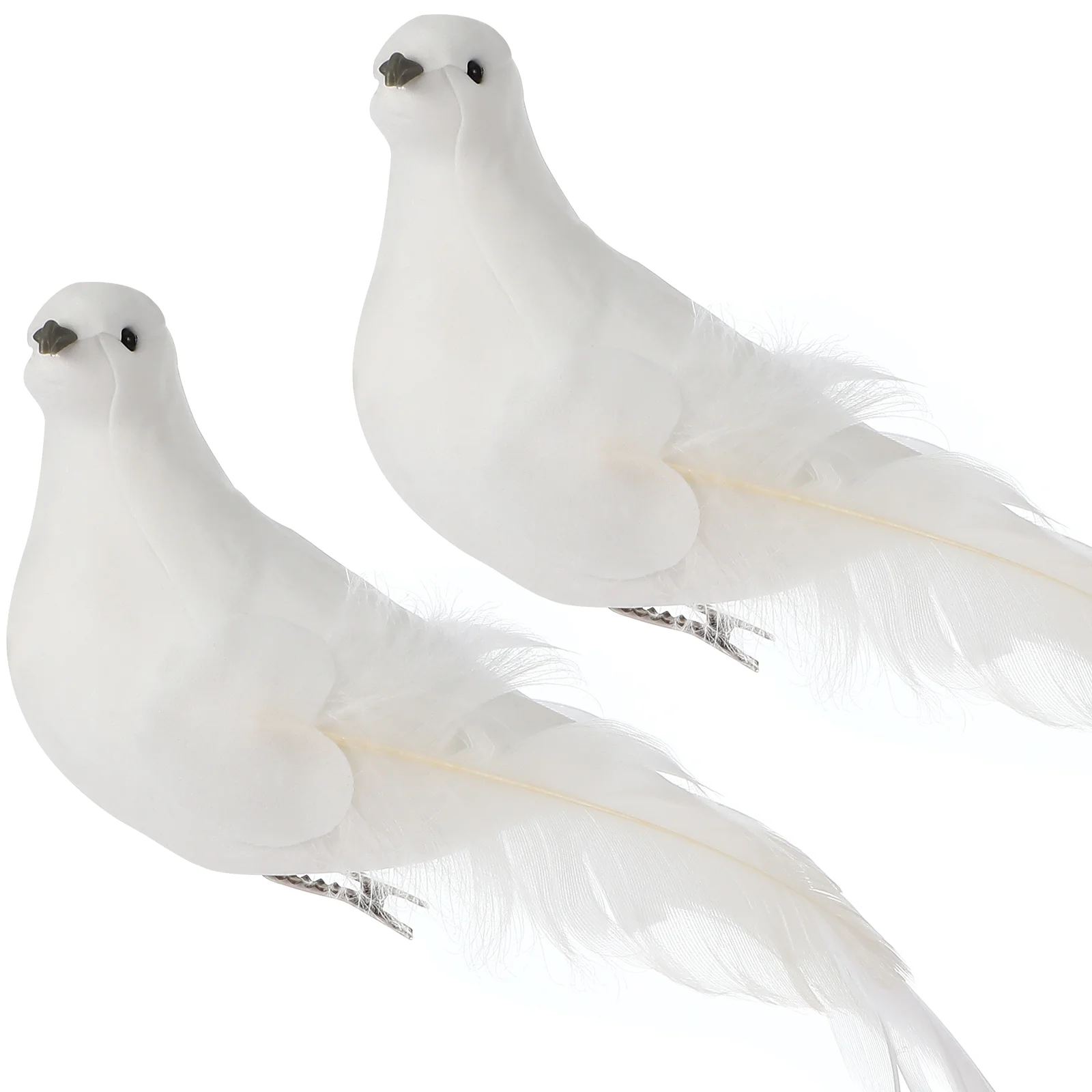

2 Pcs Christmas Ornament White Dove Fake Bird Decorations Tree Pigeon Ornaments Fur Models