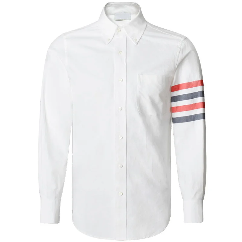 

THOM Men's TB Shirt Formal Business 4-Bar Stripes Casual Oxford Fine Cotton Long Sleeve High Quality Fashion Women's Shirts