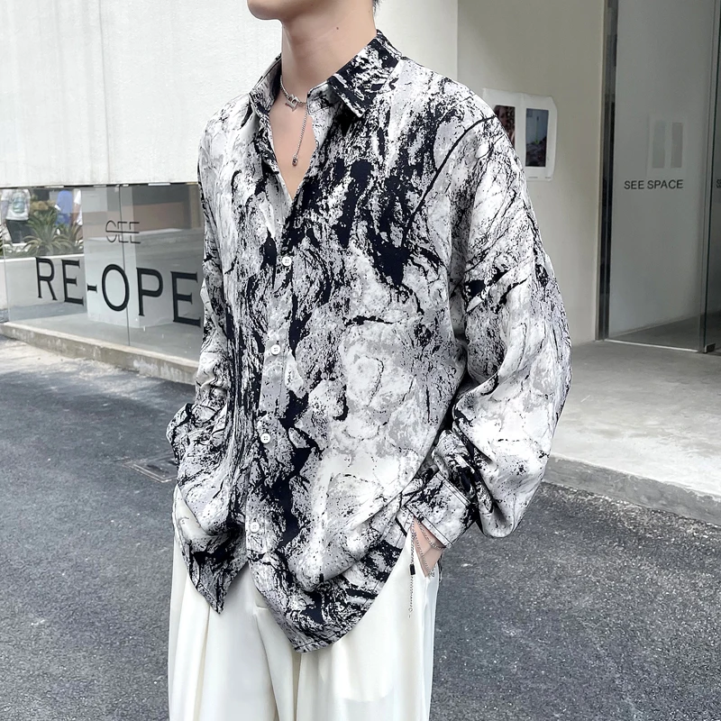 2022 Trendy Tie-dye Men's Shirts Autumn Long Sleeve Loose Casual Shirt Streetwear Social Oversized Men Clothing Chemise Homme